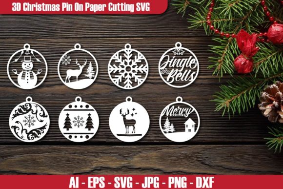 3D Christmas Pin on Paper Cutting SVG