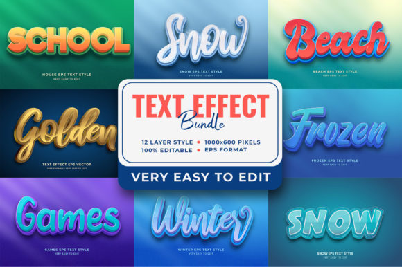 Editable 3D Text Effect Bundle EPS Vol-1